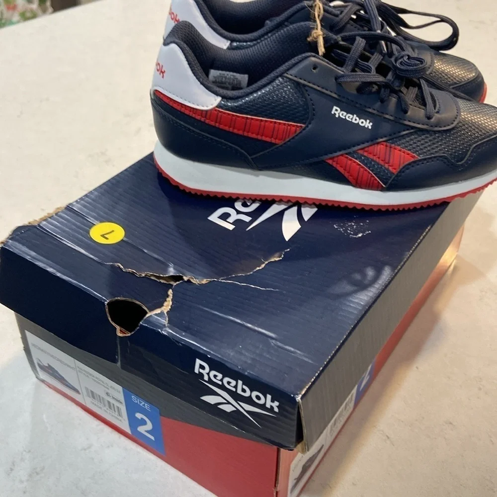 Kids NIB Reebok Royal CL Jog Blue and Red Athletic Sneakers Size 2